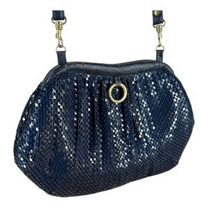 Vintage Navy Blue Mesh Shoulder Bag Evening Formal 1990s VTG Gatsby Style Shiny